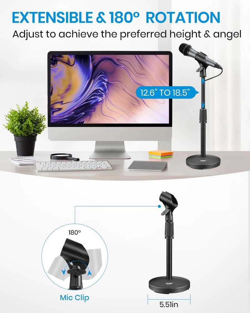 Moukey Desktop Microphone Stand, Moukey Upgraded Adjustable Table Mic Stand with Non-Slip Metal Base for Blue Yeti Snowball Spark, Other Microphone, height adjustment 9.84â€ to 14.17â€-MMs-2 - Image 2